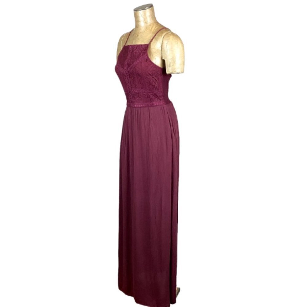 Self Esteem Sleeveless Long Maxi Dress Lace Bodice S Burgundy #248A - Picture 5 of 10